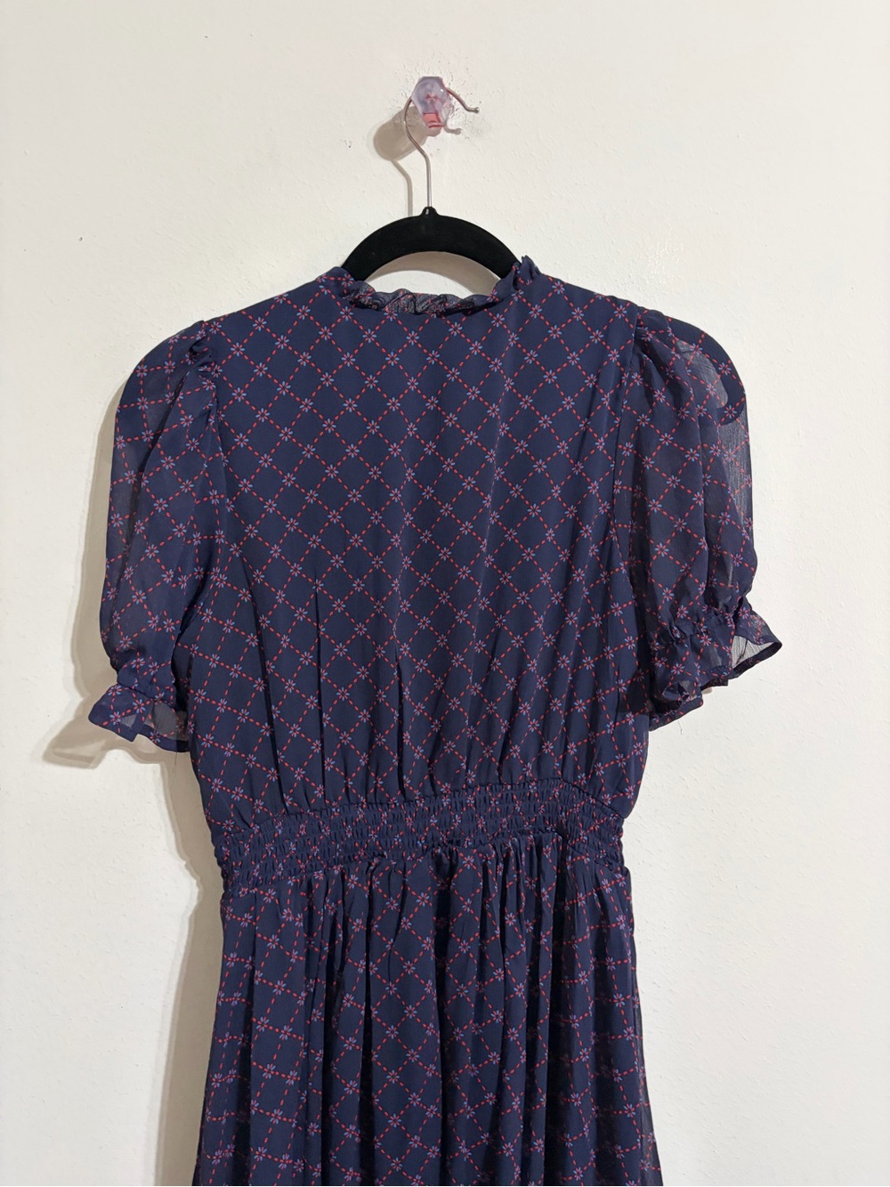 Draper James Navy Printed V-Neck High-Low Midi Dress Bandanna Hem Romantic Sz XS - Picture 8 of 11